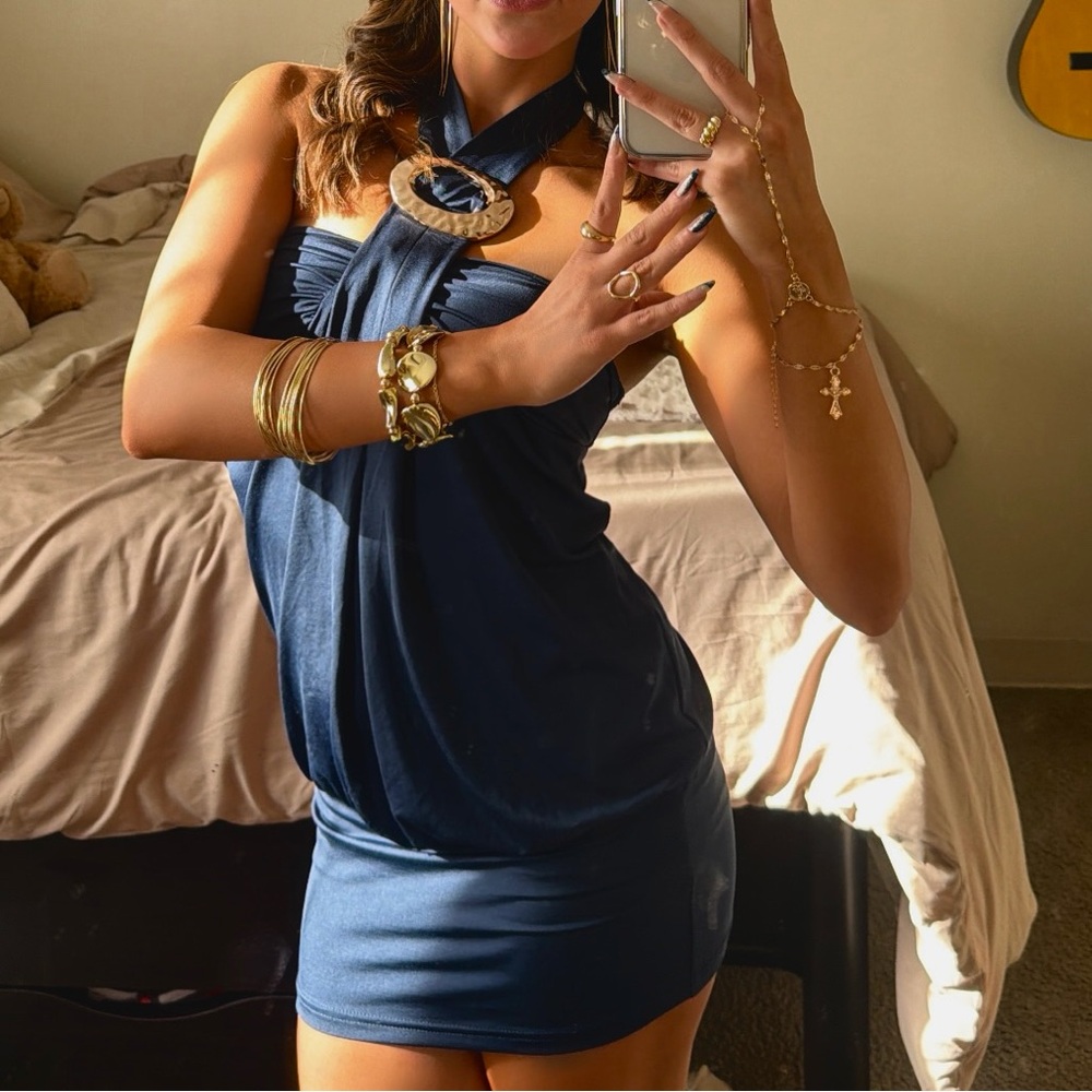 Stylish Blue Halter Dress